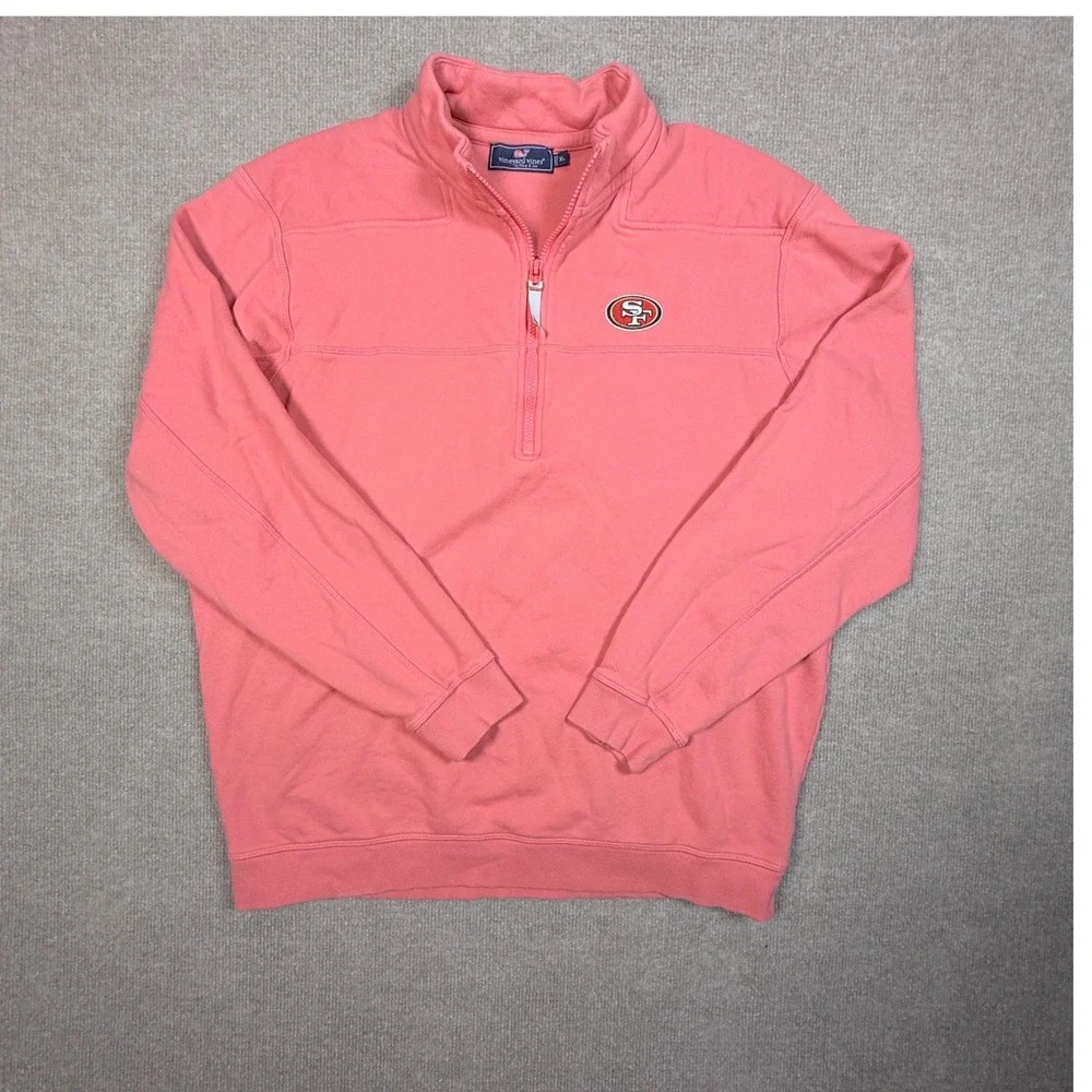 Vineyard Vines San Francisco 49ers Quarter Zip Pullover Coral Pink XL Cotton